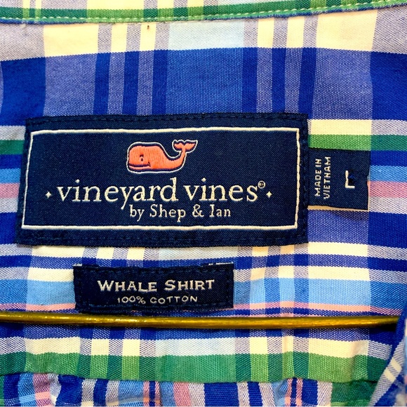 Vineyard Vines Short Sleeve Whale Shirt. Blue/Green with pink Plaid. Size L - Picture 3 of 7